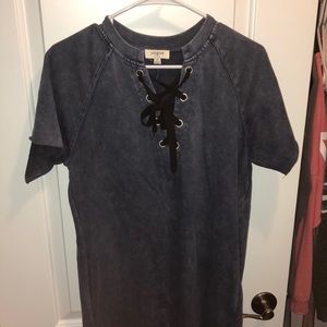 Boutique Denim Tunic Dress with Lace Up Detail
